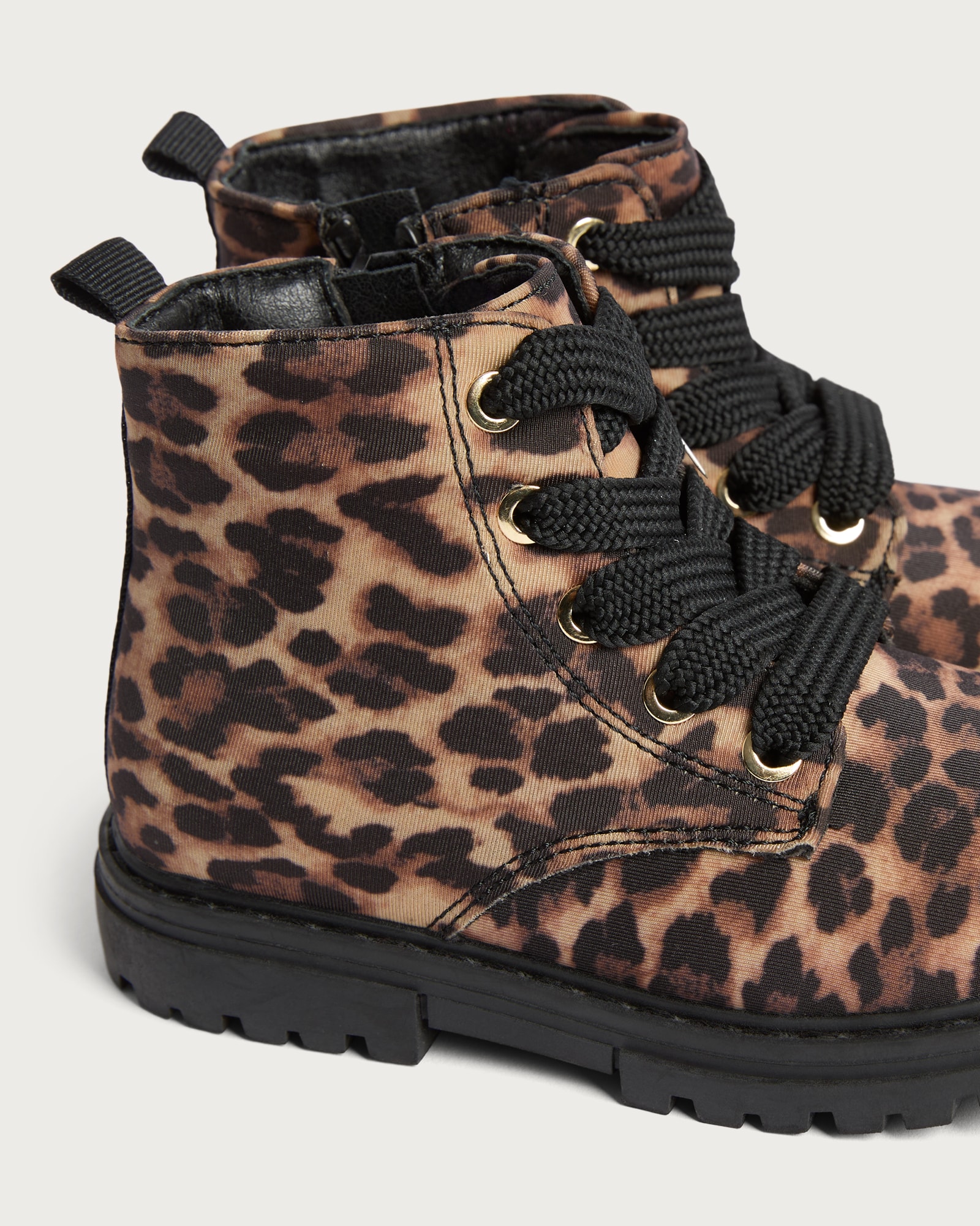F&F Girls Leopard Print Lace Up Boots in Multi Brown thumbnail 3