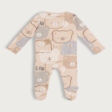 F&F Baby 3-Pack Pure Cotton Bear Print Sleepsuits in Neutral thumbnail 2