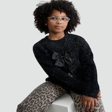 F&F Girls Fluffy Bow Detail Cardigan in Black