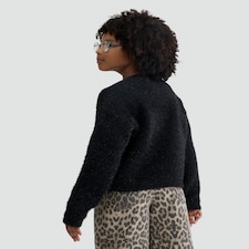 F&F Girls Fluffy Bow Detail Cardigan in Black thumbnail 3