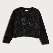 F&F Girls Fluffy Bow Detail Cardigan in Black thumbnail 4