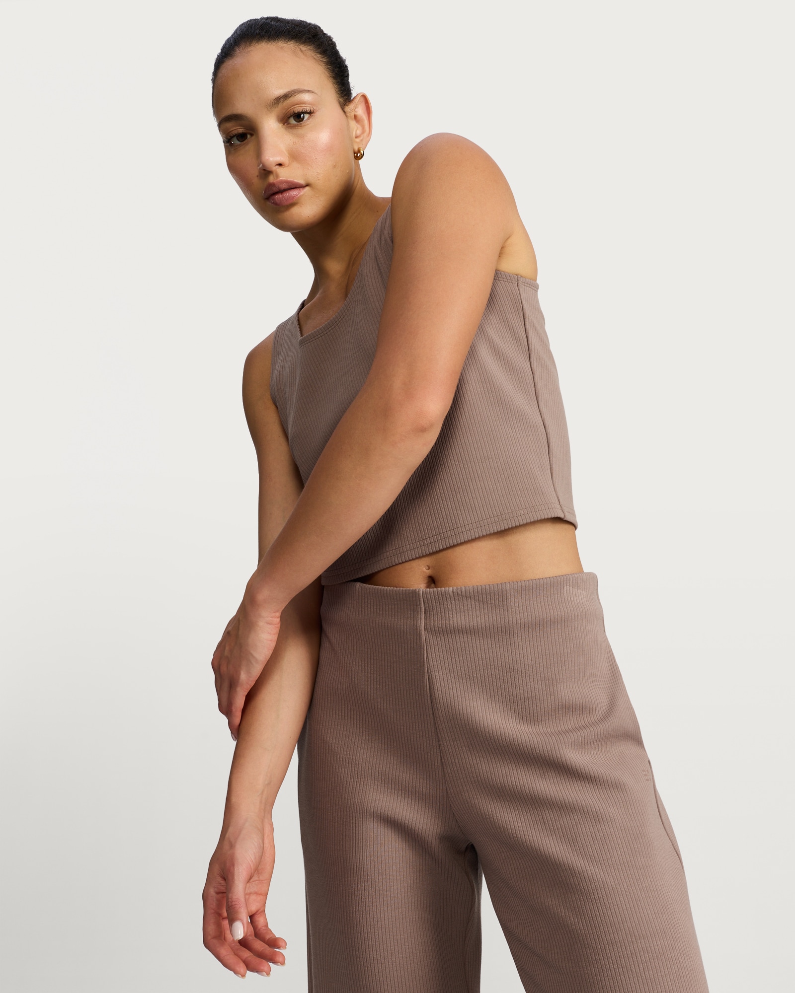 F&F Active Ribbed Round Neck Vest in Brown thumbnail 3
