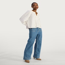 F&F Textured Tie Neck Balloon Sleeve Blouse in Cream thumbnail 2