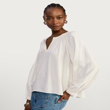 F&F Textured Tie Neck Balloon Sleeve Blouse in Cream thumbnail 3