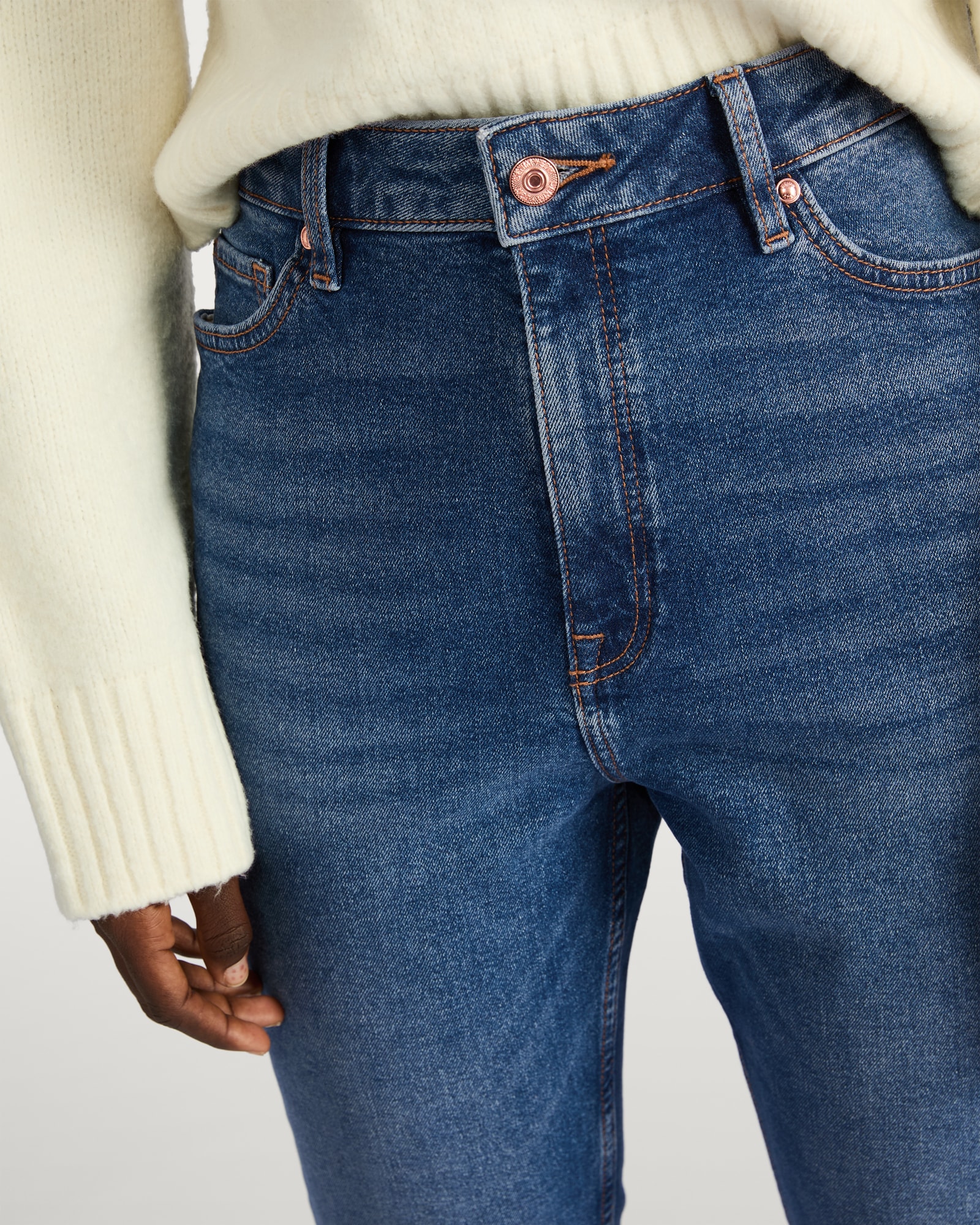 F&F High Rise Slim Ankle Grazer Jeans in Blue thumbnail 3