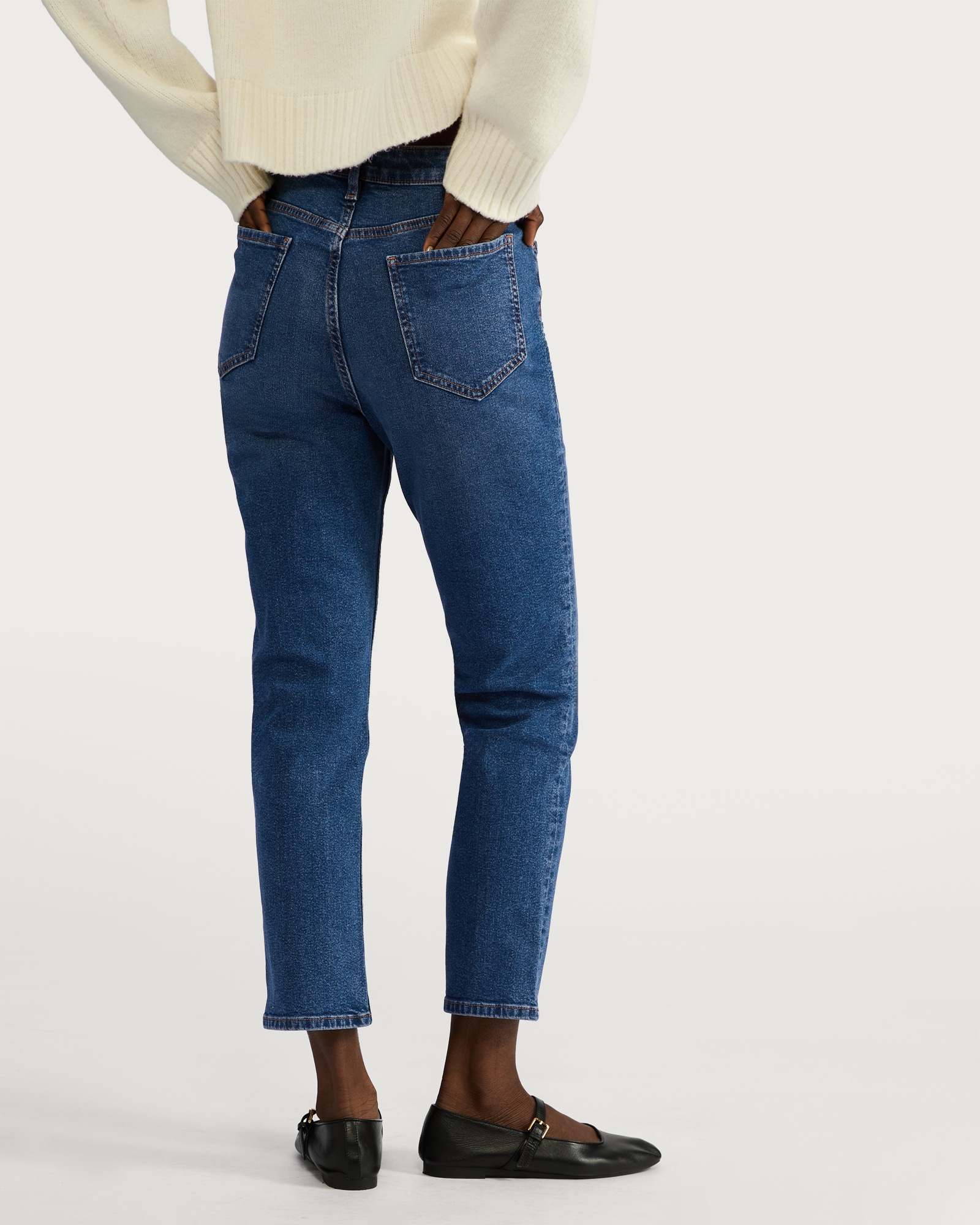 F&F High Rise Slim Ankle Grazer Jeans in Blue thumbnail 4