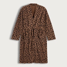 F&F Fleece Leopard Print Dressing Gown in Multi Brown thumbnail 2