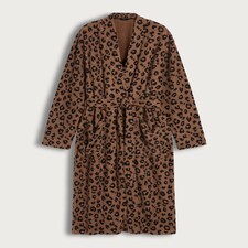 F&F Fleece Leopard Print Dressing Gown in Multi Brown thumbnail 2