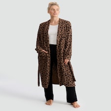 F&F Fleece Leopard Print Dressing Gown in Multi Brown