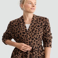 F&F Fleece Leopard Print Dressing Gown in Multi Brown thumbnail 3