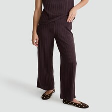 F&F Ribbed Wide Leg Co-Ord Trousers in Brown thumbnail 2