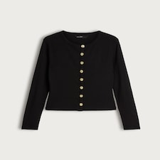 F&F Cotton Blend Ribbed Button Up Cardigan in Black