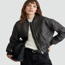 F&F Faux Leather Bomber Jacket in Brown