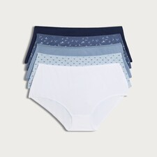 F&F 5-Pack Cotton Rich Floral Print Full Brief Knickers in Blue thumbnail 2