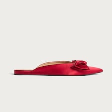SACHA Satin Bow Pointed Mules in Red