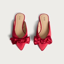 SACHA Satin Bow Pointed Mules in Red thumbnail 2