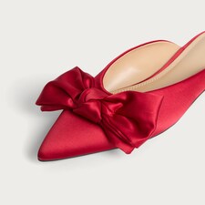 SACHA Satin Bow Pointed Mules in Red thumbnail 3