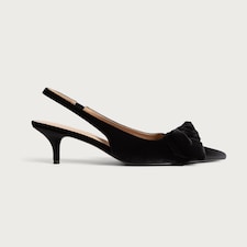 SACHA Velvet Bow Detail Pointed Toe Slingback Heels in Black