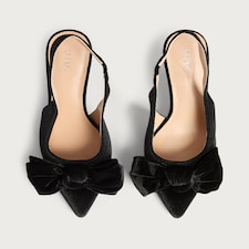 SACHA Velvet Bow Detail Pointed Toe Slingback Heels in Black thumbnail 2