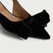 SACHA Velvet Bow Detail Pointed Toe Slingback Heels in Black thumbnail 3