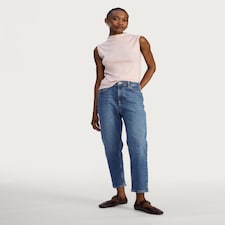 F&F Cotton Rich High Waisted Mom Jeans in Navy