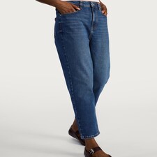 F&F Cotton Rich High Waisted Mom Jeans in Navy thumbnail 3