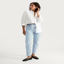 F&F Cotton Rich Comfort Stretch High Rise Slim Mom Jeans in Blue thumbnail 2