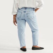 F&F Cotton Rich Comfort Stretch High Rise Slim Mom Jeans in Blue thumbnail 3