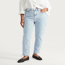 F&F Cotton Rich Comfort Stretch High Rise Slim Mom Jeans in Blue thumbnail 4