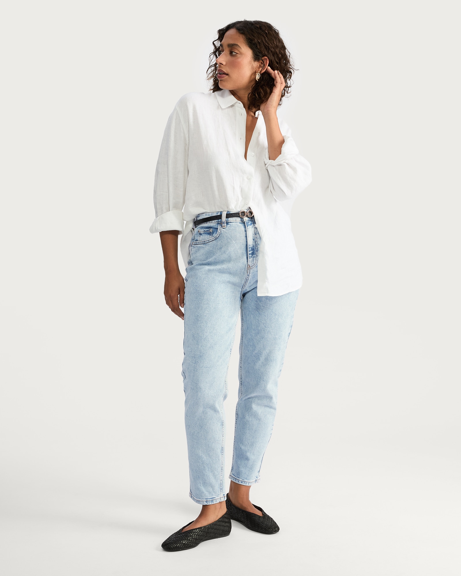F&F High Rise Slim Mom Jeans in Blue thumbnail 2