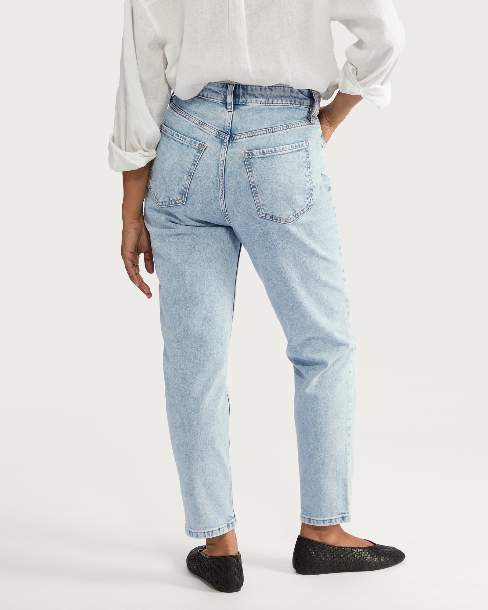 F&F High Rise Slim Mom Jeans in Blue thumbnail 3