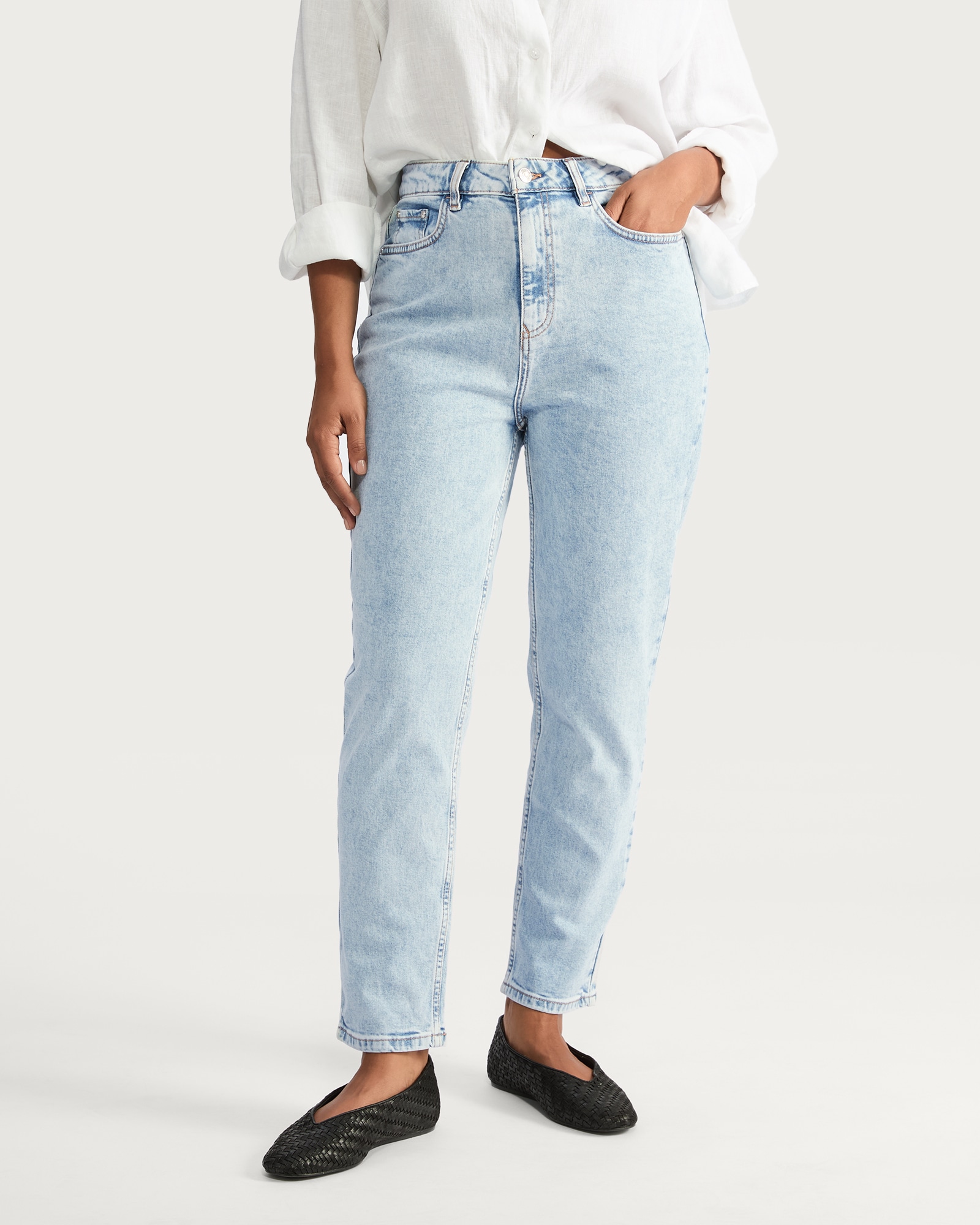 F&F High Rise Slim Mom Jeans in Blue thumbnail 4