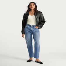 F&F Cotton Rich Comfort Stretch High Rise Slim Mom Jeans in Blue