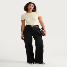 The F&F Edit High Rise Wide Leg Jeans in Black