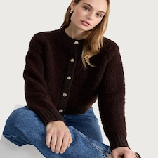 The F&F Edit Textured Button Up Cardigan with Wool in Brown