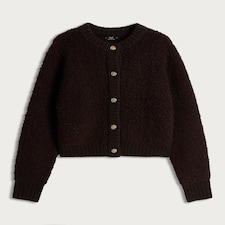 The F&F Edit Textured Button Up Cardigan with Wool in Brown thumbnail 4