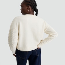 F&F Cable Knit Merry Christmas Jumper with Wool in Neutral thumbnail 3