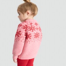 F&F Girls Knitted Snowflake Pattern Jumper in Multi Pink thumbnail 3