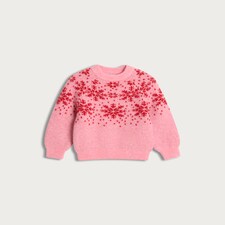F&F Girls Knitted Snowflake Pattern Jumper in Multi Pink thumbnail 4