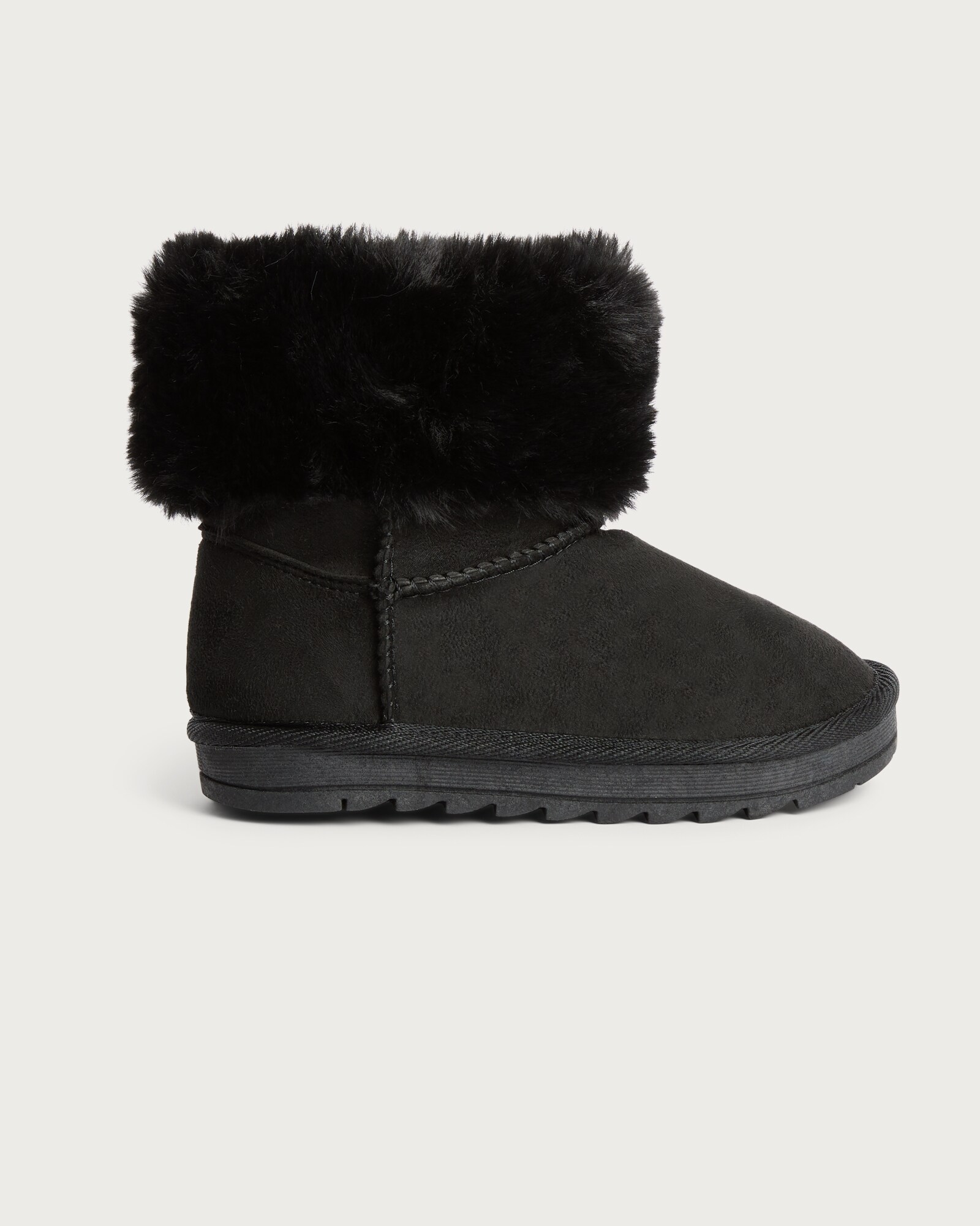 F&F Girls Faux Fur Trim Boot Slippers in Black