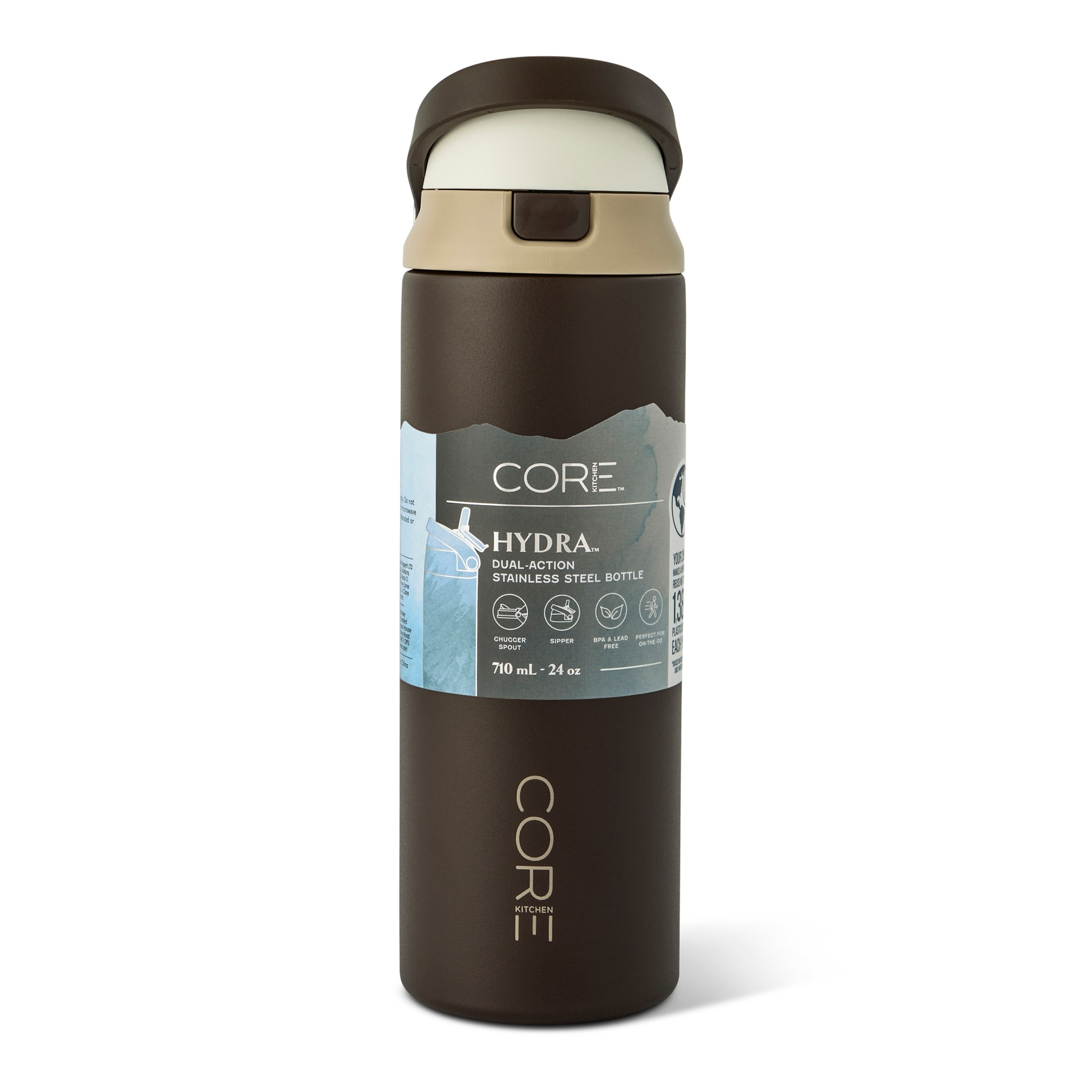 Core Kitchen Mocha Hydra Dual Function Water Bottle 710ml