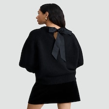 F&F Knitted Satin Bow Back Jumper in Black thumbnail 3