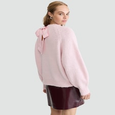 F&F Knitted Satin Bow Back Jumper in Pink