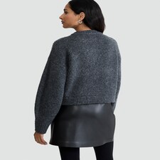 F&F Knitted Diamanté Embellished Button Up Cardigan with Wool in Grey thumbnail 3