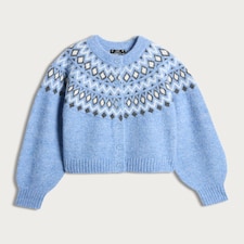 F&F Knitted Fair Isle Pattern Cardigan with Wool in Blue thumbnail 4