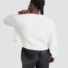 F&F Cable Knit Diamanté Embellished Cardigan in Cream thumbnail 3