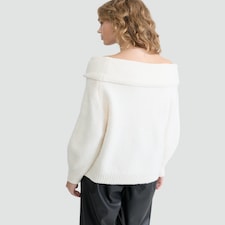 F&F Ribbed Velvet Bow Bardot Jumper with Wool in Cream thumbnail 3