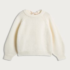 F&F Knitted Satin Bow Back Jumper in Cream thumbnail 4