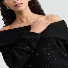 F&F Knitted Off Shoulder Sparkle Jumper in Black thumbnail 2