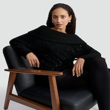 F&F Knitted Off Shoulder Sparkle Jumper in Black